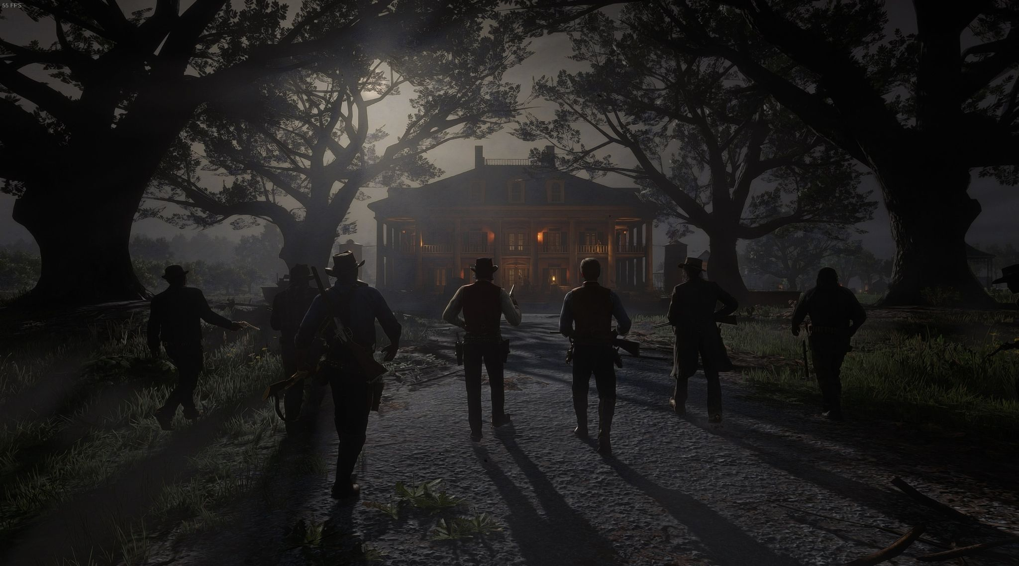 Campfire at night with gang members